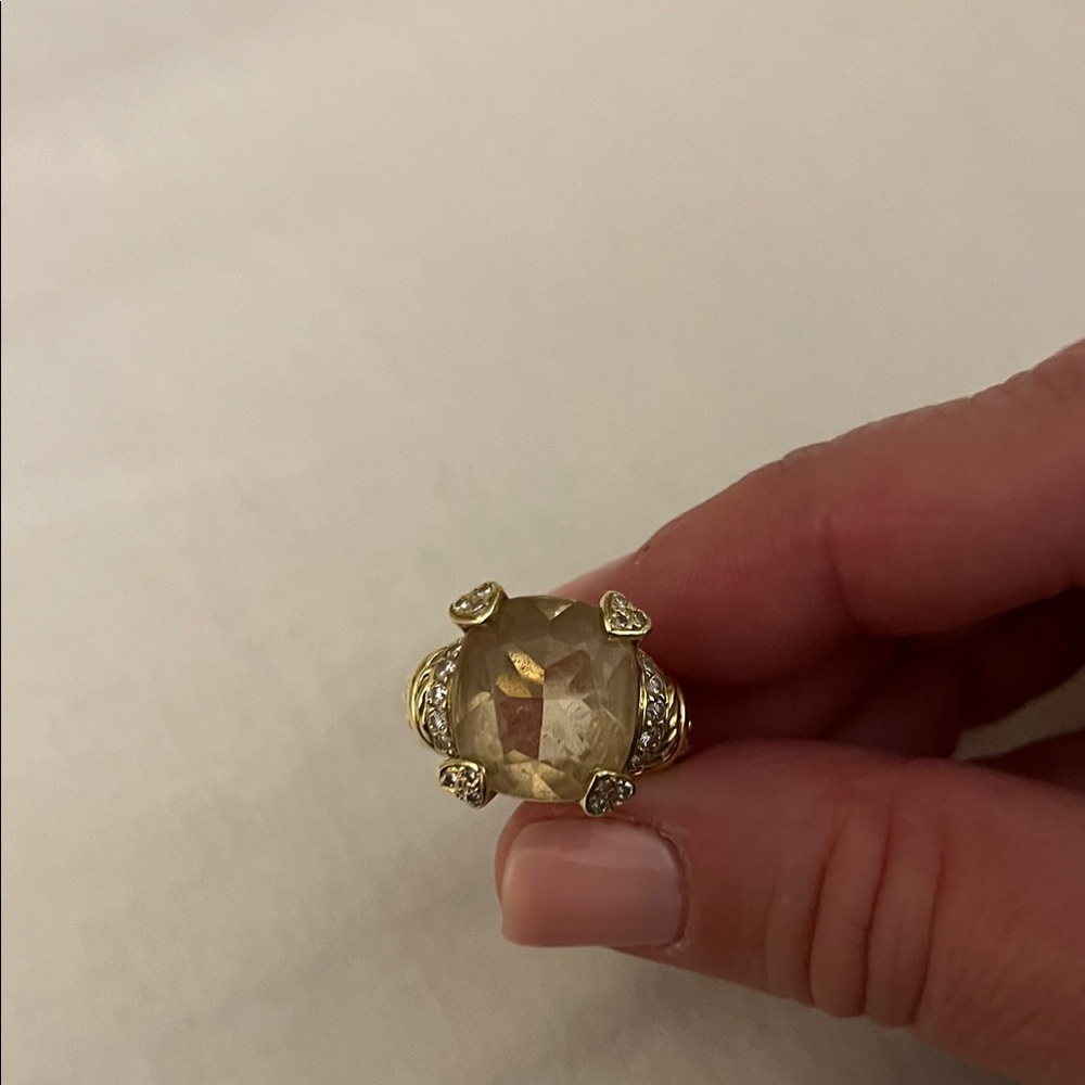 JUDITH RIPKA VintagE 18k Yellow Gold Lola Ring Yellow Quartz & Diamond Size 5